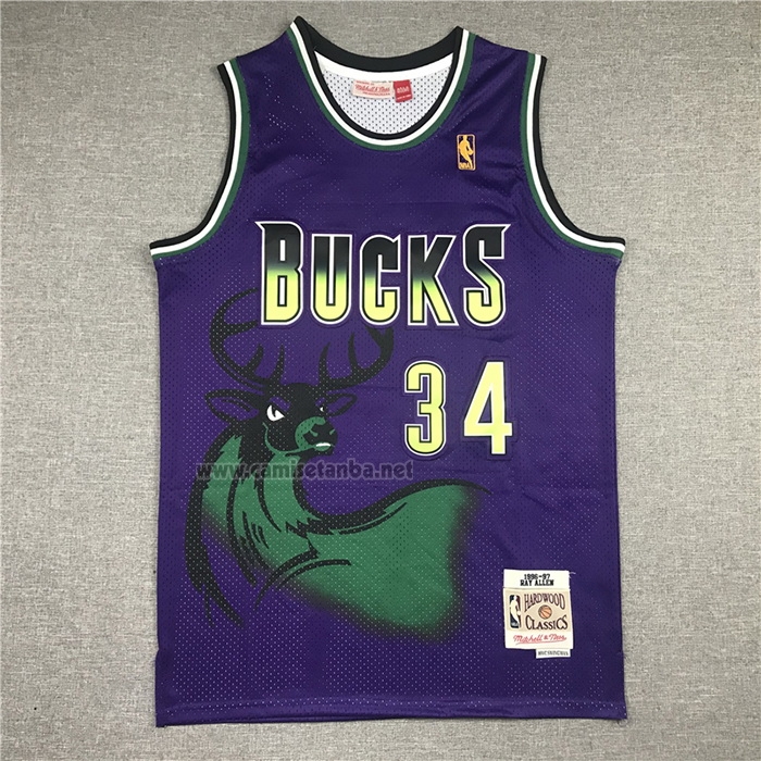 Camiseta Milwaukee Bucks Ray Allen #34 Mitchell & Ness 1996-97 Violeta